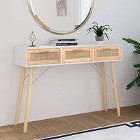 Berkfield Home Console Table White 105x30x75 cm Solid Wood Pine&Natural Rattan | Size: 105 x 30 x 75 cm