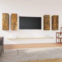 Berkfield Home TV Cabinets 4 pcs Smoked Oak 30.5x30x90 cm Engineered Wood in Brown
