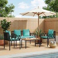 Berkfield Home Outdoor Furniture Set 4 pcs Black & Turquoise Poly Rattan