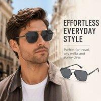BluCore Mens Hexagonal Aviator Sunglasses, Ultra Light Metal Frame in Black