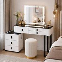 Sliding Wardrobes 4U Smart Vanity Dressing Table Set with LED Touch Mirror & Stool in White
