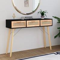 Berkfield Home Console Table Black 105x30x75 cm Solid Wood Pine&Natural Rattan | Size: 105 x 30 x 75 cm