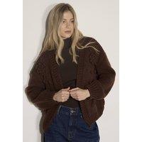Apricot Women's Rose Applique Chunky Knit Cardigan in Brown | Size: 10