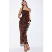 Hiccup Women's Square Neck Tulle Midi Dress in Chocolate | Size: Small