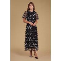 Oasis Women's Petite Spot Print Ruffle Mesh Maxi Dress in Mono | Size: 14
