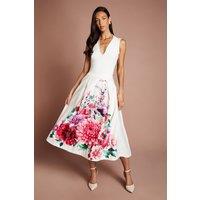 Coast Women's Satin Midi Skirt With Placement Print in Ivory | Size: 10