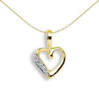 Jewelco London Women's 9ct Gold 0.025ct Diamond Dainty Love Heart Charm Pendant
