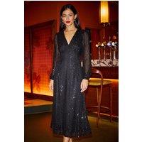 Yumi Women's Black Sequin Long Sleeve Midi Dress | Size: 14