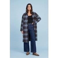 Urban Bliss Women's Wool Blend Check Longline Coat in Blue | Size: 8