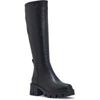 Truffle Collection Women's Knee High Boots Round Toe Zip Block Mid Heel Shoes in Black | Size: 6