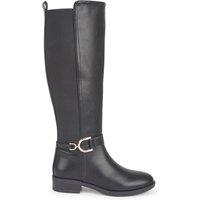Truffle Collection Women's Knee High Calf Boots With Metal Buckle Zip Pointed Toe Shoes in Black | Size: 6