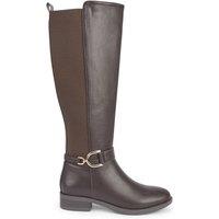 Truffle Collection Women's Knee High Calf Boots With Metal Buckle Zip Pointed Toe Shoes in Brown | Size: 6