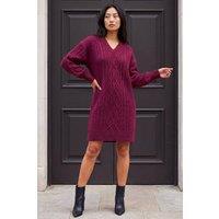 Roman Women's Petite Cable Knit Shift Dress in Wine | Size: 12