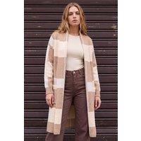 Roman Women's Check Longline Pocket Cardigan in Beige | Size: Large