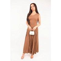 IKRUSH Women's Tylah Short Sleeve Pleated Relaxed Maxi Dress in Brown | Size: Medium/Large
