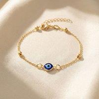 Harfi Women's Gold Plated Beaded Blue Evil Eye Protection Bracelet