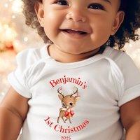 Aye Do Gifts Personalised 1st Christmas Rudolph Baby Vest, Newborn Xmas Gift in White