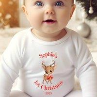 Aye Do Gifts Personalised 1st Christmas Reindeer Baby Vest, Newborn Xmas Gift in White | Size: 0-3 m