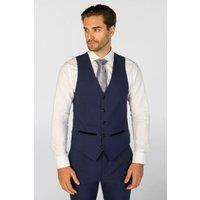 Paul Andrew Men's Mark Check Velvet Trim Waistcoat in Navy | Size: 52R