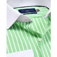 Brian Oak London Men's Light Green Striped Shirt with Contrast Collar & Cuffs | Size: 16.5 in