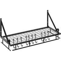 Garden Sanctuary Wall-Mounted Pot Rack with 10 Hooks - Metal Kitchen Shelf in Black