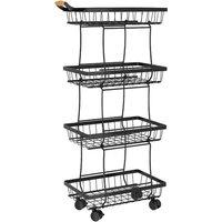 Garden Sanctuary 4-Tier Slim Metal Wire Fruit & Vegetable Storage Basket with Wheels in Black