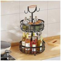 Garden Sanctuary 2-Tier Fruit Basket with Hangers & Wooden Handle in Black