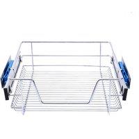 Garden Sanctuary Metal Sliding Kitchen Cabinet Pull Out Wire Basket Organizer in Silver | Size: Medium
