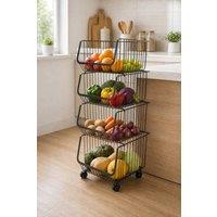 Garden Sanctuary Stackable Rolling Metal Basket Trolley - Kitchen Produce & Veggie Rack in Black