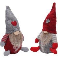 Living and Home 2pcs Christmas Gonk Plush Ornament Nordic Gnome Doll with Heart & Grey Star Accents