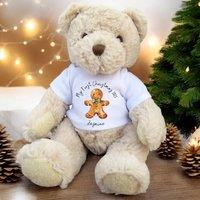 Aye Do Gifts Personalised 1st Christmas Gingerbread Teddy Bear, Baby First Christmas Gift in Beige