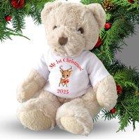 Aye Do Gifts Personalised 1st Christmas Reindeer Teddy Bear, Baby First Christmas Gift in Beige