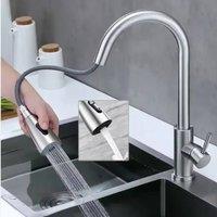 Kelvenix Kitchen Sink Mixer Taps Pull Out Spout Spray Modern Mono Tap in Silver