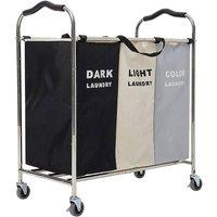 Living and Home 240L 3-Section Laundry Basket with Wheels