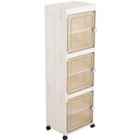 Living and Home Slim Foldable Storage Cabinet with Doors & Castors in White | Size: Medium
