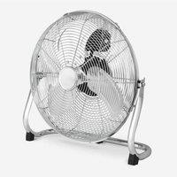 Dyzi 12 Inch Metal Floor Fan Chrome 3 Speed 50W Adjustable Tilt in Silver