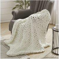Living and Home Chunky Knit Throw Blanket 100x150cm in White | Size: 100x150 cm