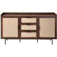CALICOSY JETSON 2-Door, 3-Drawer Sideboard In Walnut Finish With Fabric Fronts in Dark Brown