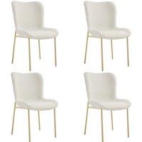 tectake Dining Chair Tessa Set Of 4 - Boucl White/Gold in White | Size: 4 Pack
