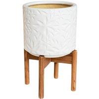 Ivyline Aspen Flower Planter - Ceramic/Wood - L28 x W28 x H40 cm - White