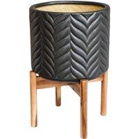 Ivyline Aspen Chevron Planter - Ceramic/Wood - L28 x W28 x H40 cm - Mercury in Black