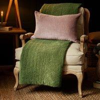 Voyage Maison Haze 100% Cotton Velvet Quilted Throw in Green | Size: 140 cm x 200 cm