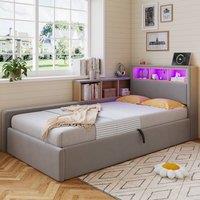 Matteo Grey Velvet Upholstered Daybed - Storage, LED, USB Charging | Size: Single