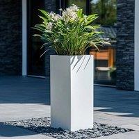 Woven Wood 100cm Zinc Galvanised Matte White Tall Square Planter