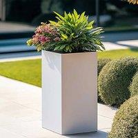 Access Garden Products 50cm Zinc Galvanised Matte White Tall Square Planter