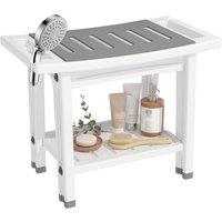 HOMCOM 2-Tier Shower Bench with Shelf 4 Legs White & Grey