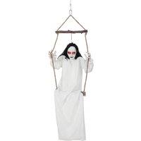 HOMCOM 170cm Animated Hanging Swing Ghost with Glowing Red Eyes for Party in White