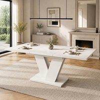 Merax 4 To 8 Seater Extendable Dining Table with V Shaped Metal Legs in White