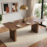 Merax Walnut 6 To 8 Seater Extending Dining Table with Fluted Pedestal Legs
