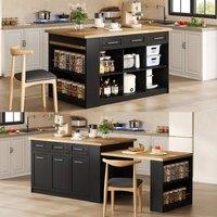 Merax Kitchen Island with Extendable Dining Table & Wood Effect Top in Black